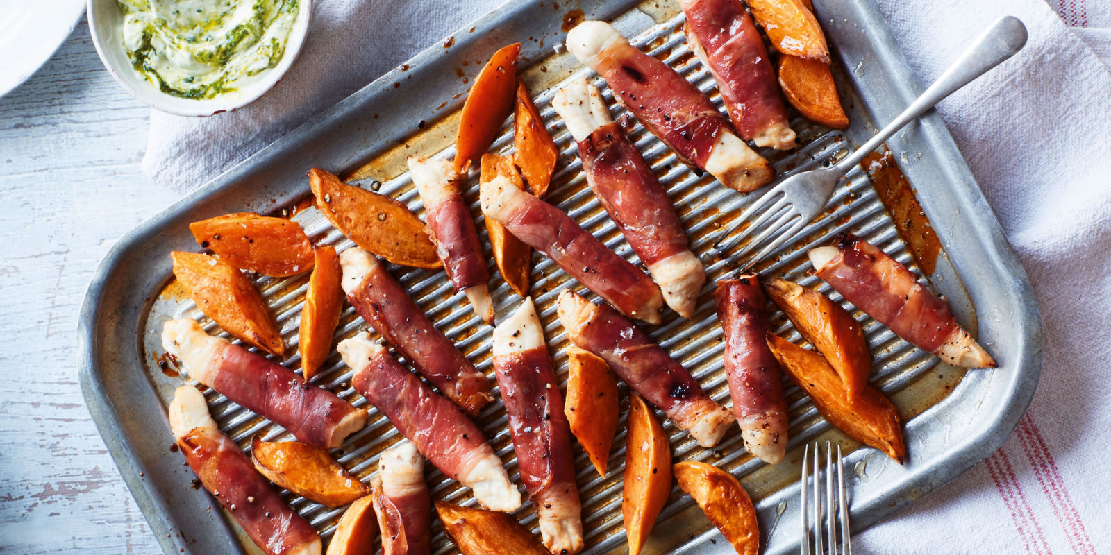 Chicken goujons wrapped in Parma ham